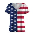 thumbnail image 4 of Wycnly Cute Tops for Women Star Striped Print V-Neck Short Sleeve T shirts Summer 4th July Fashion Independence Day Graphics Loose Fit Pullover Blouses Blue xl, 4 of 4