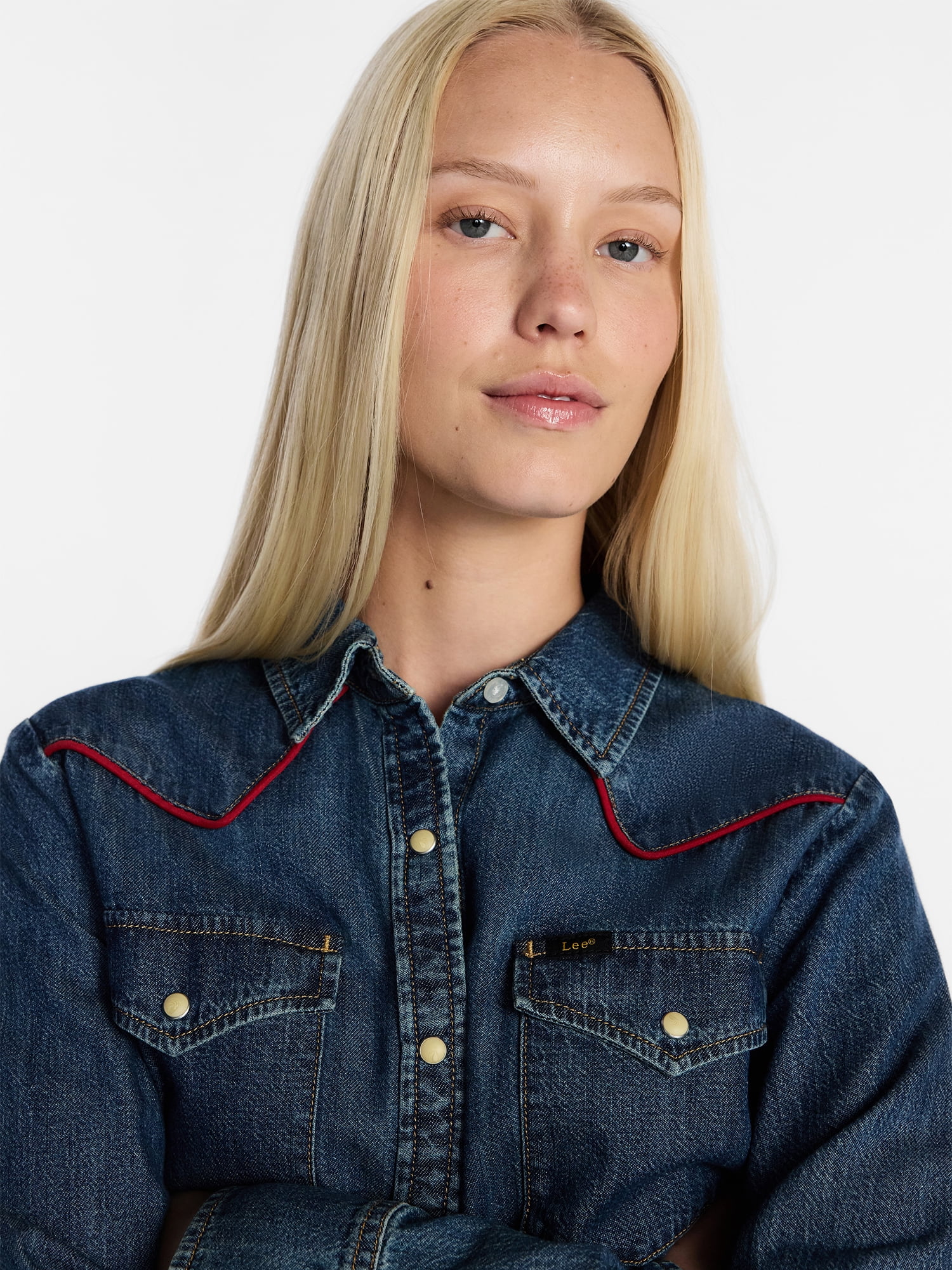 Kacey Lee Women's Denim Western Shirt with Piping, Sizes XS-XXL