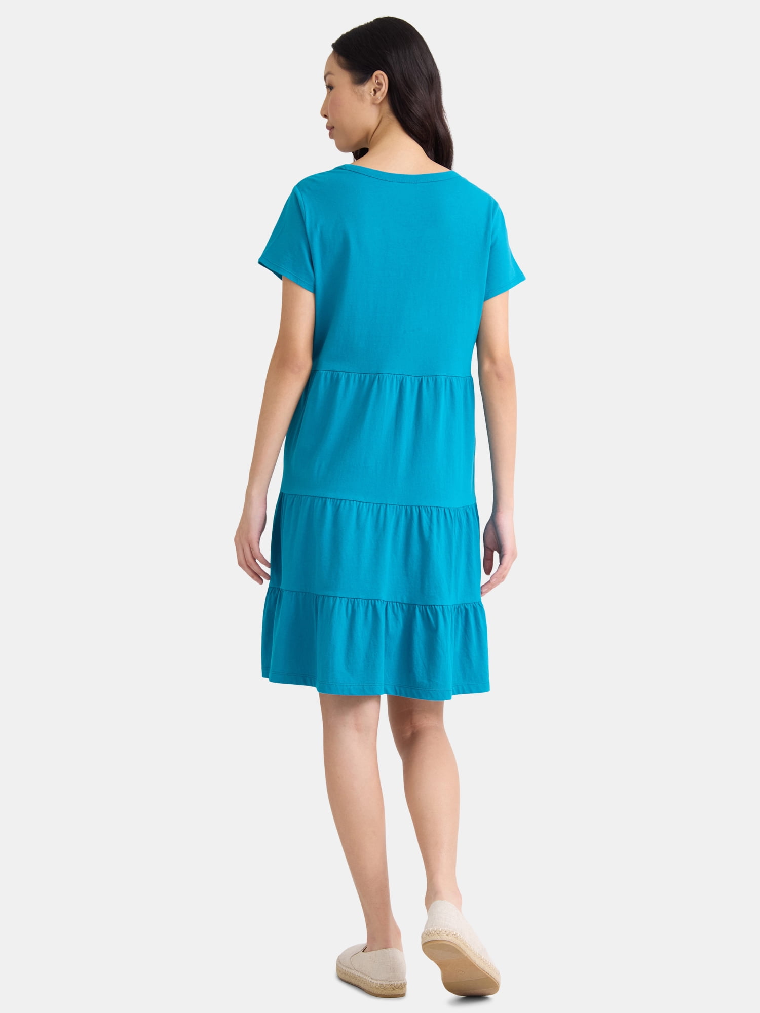 Time and Tru Women's and Women's Plus Tiered Cotton Mini Dress, Sizes XS-4X