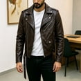 thumbnail image 4 of LYSMORA 2026 Men's Asymmetric Zip Faux Leather Jacket, Lapel Collar Belted Waist Multi Zipper Pockets Loose Fit Biker Casual Outerwear, 4 of 8