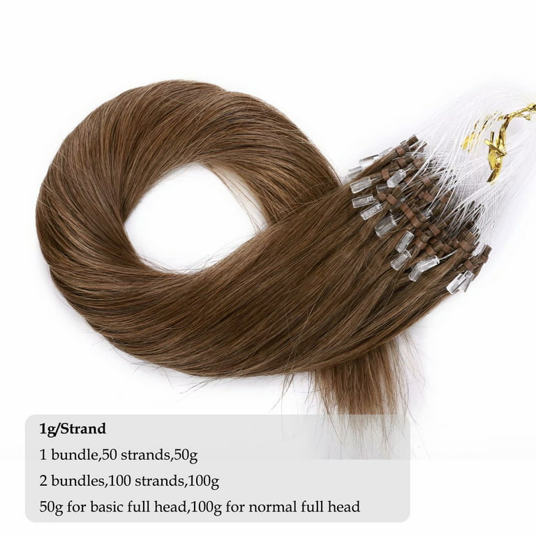 Benehair Micro Loop In Hair Bonds Russian Human Hair Extensions Micro Ring  Beads 100% Remy Hair Extension Micro Link Hair 1g Thick Strands 50g Brown  Soft 