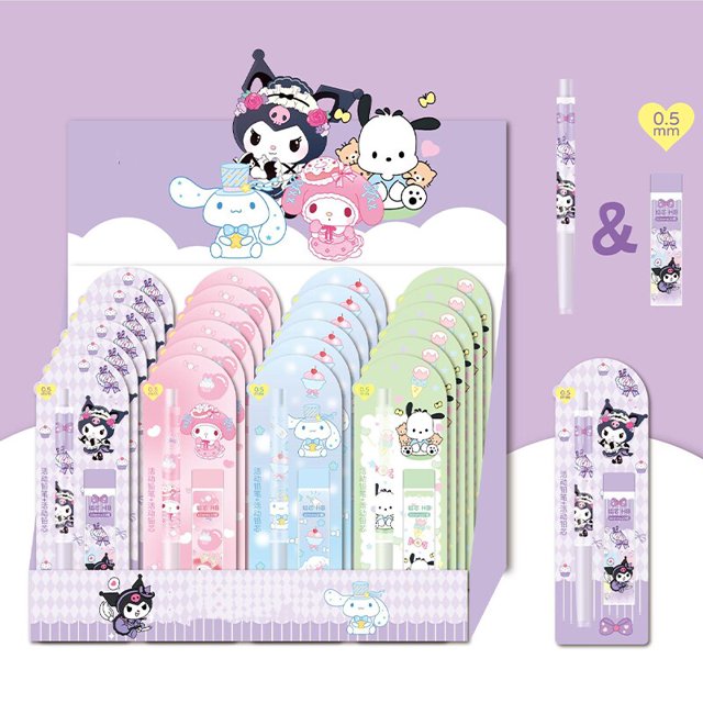 Sanrio-lápiz automático Kawaii Kuromi Cinnamoroll, lapicero de dibujos animados para estudiantes, 0,5mm, bolígrafo de escritura para niños