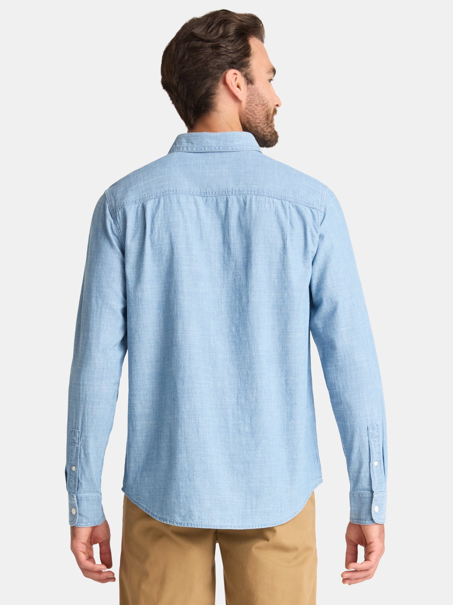 George Men's Chambray Button Shirt with Long Sleeves, Sizes S-3XL