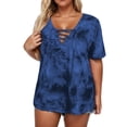 thumbnail image 4 of Womens Plus Size Summer Tops Casual Lace Up Front T Shirts Tie Dye V Neck Tees Trendy Short Sleeve Tunics XL-5XL, 4 of 7