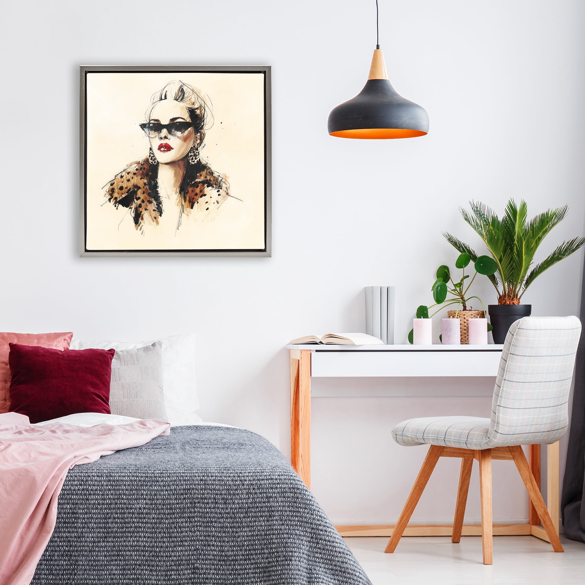 Stupell Industries Glam Leopard Sonata Portrait Gray Framed Floater Canvas Wall Art, design by Svetlana Aleynikova