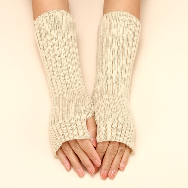 Women Autumn And Winter Solid Color Multicolor Wool Long Striped Knit Half Finger Gloves