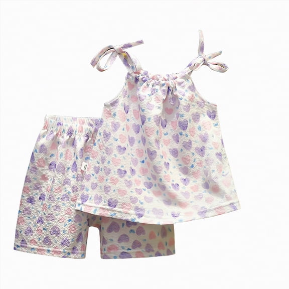 CAUYDY Toddler Baby Girl Summer Clothes Ruffle Short Sleeve T Shirt Tops Shorts 2 Piece Outfit 1T 2T 3T Cute Baby Girl Clothes (Sizes 4-5 Years,H03-Purple)
