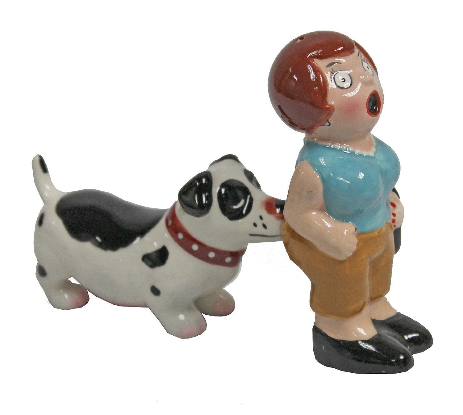 Pacific Trading A Lady and A Tramp SP Shakers Dog Biting Womans Bum Magnetic Salt and Pepper Shaker Set
