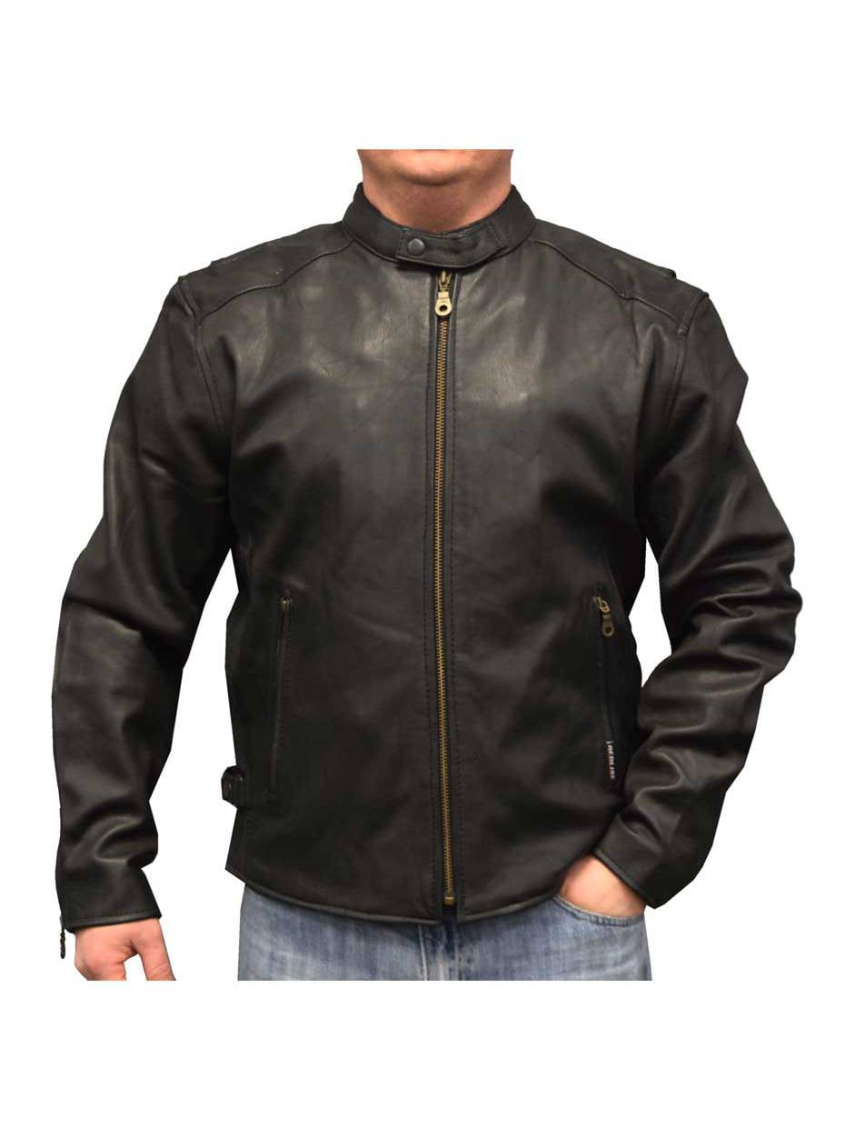 Black M-36 Redline Men's Armor Cowhide Leather Sport Motorcycle Jacket