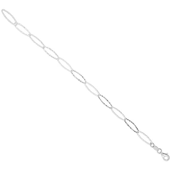 925 Sterling Silver Diamond Cut Textured Oval Link Chain Necklace 6mm