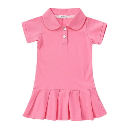 

Little Girls Dress Toddler Summer Short Sleeve Preppy Sweet Dress Child Neck Dress Sports Solid Color Kids Baby Sweet Sundress Outwear Leisure Dailywear