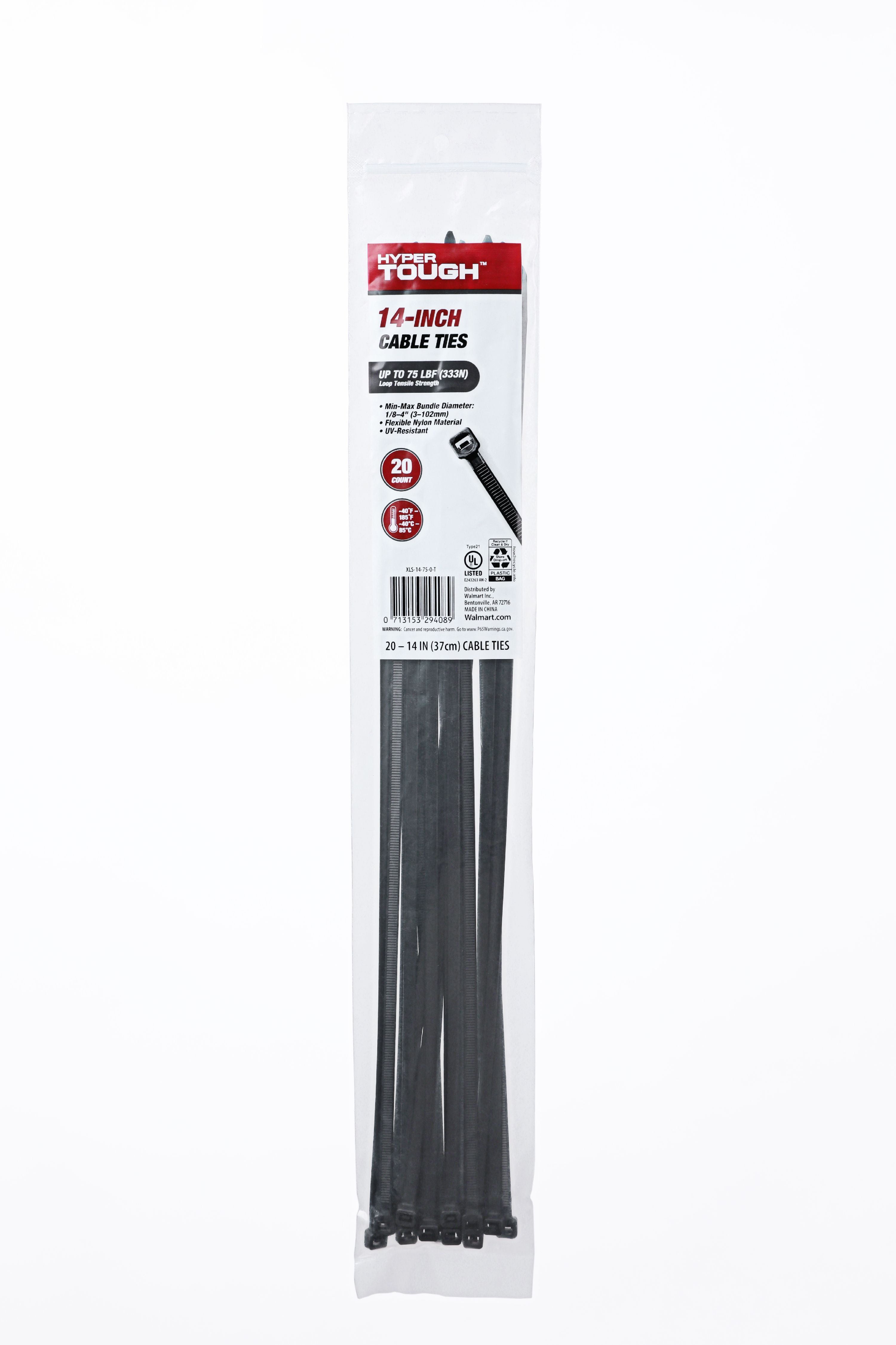 (2 pack) Hyper Tough 14inch Cable Tie Uv Black 20Pcs