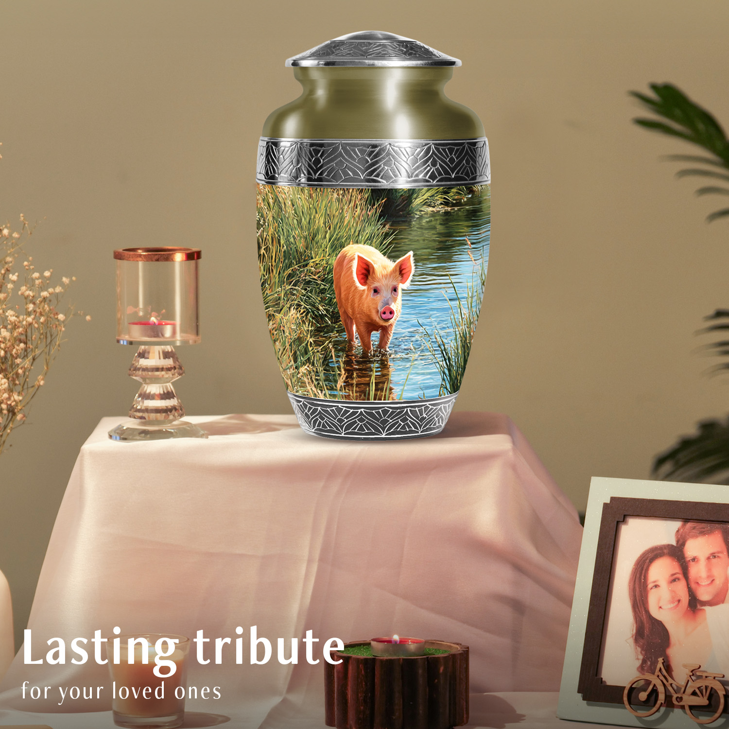 SABURIAL Pig Urn - Perfect Cremation Urn For Male & Female Ash - Burial Urns For Adult Human Ashes - Decorative Funeral Urns For Women Ash - 10 Inch Large With Velvet Bag