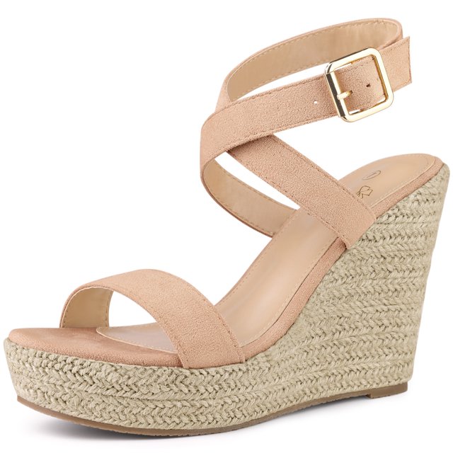 Slingback Crisscross Espadrille Wedge Heel Sandals for Women Nude 7.5