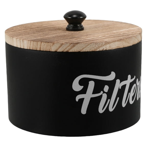 DRAFIDEEP Round Storage Box in Black Wood for Laundry Room Organizer with Dust Protection 1Set