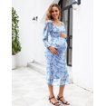 thumbnail image 2 of Vestido de maternidad AISWI de malla fruncida de manga larga azul claro, 2 of 6