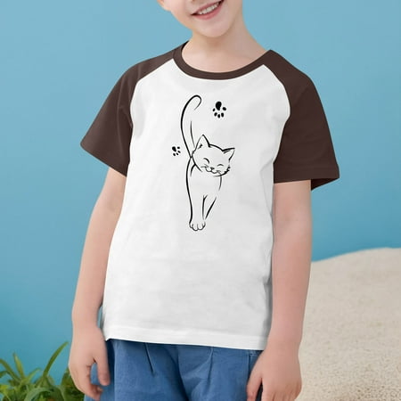 BLTIBY 2025 Toddler Girls Boys T-shirt Summer Cute Round Neck Short Sleeve Printed Tee Kids Fashion Pullover Top Brown 3-4 Years