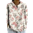 thumbnail image 4 of QASIEATN Womens Summer Tops Lapel Retro Button Down Loose Top Casual Cotton and Linen Shirt 3/4 Sleeve Shirt, 4 of 4