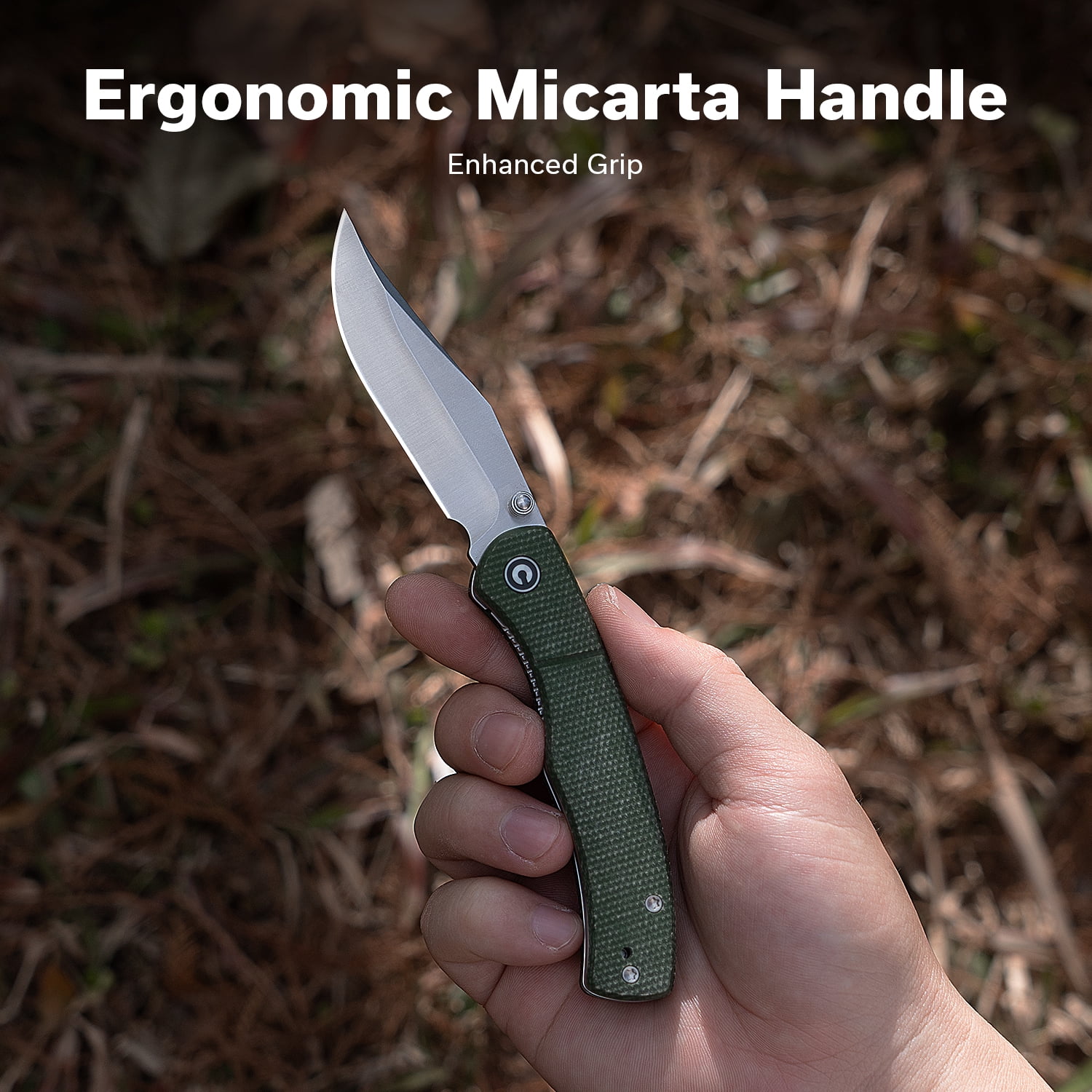 CIVIVI Clingman Pocket Folding Knife with Titanium Reversible Clip, 2.99" Nitro-V Blade Micarta Handle Liner Lock Knife C23065-4 (Green)