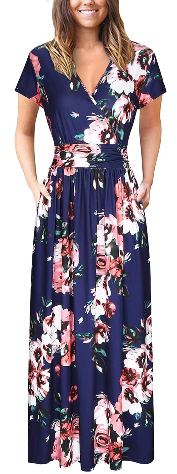 HAOMEILI Women's Empire Waist Maxi Dress Casual V Neck Long Dresses