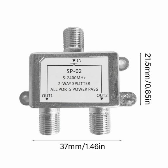 URTERYSER 5-2400MHz 2 Way for Digital Coax Cable Splitter Bi-Direction Satellite Receiver Connector for SATV/CATV Silver