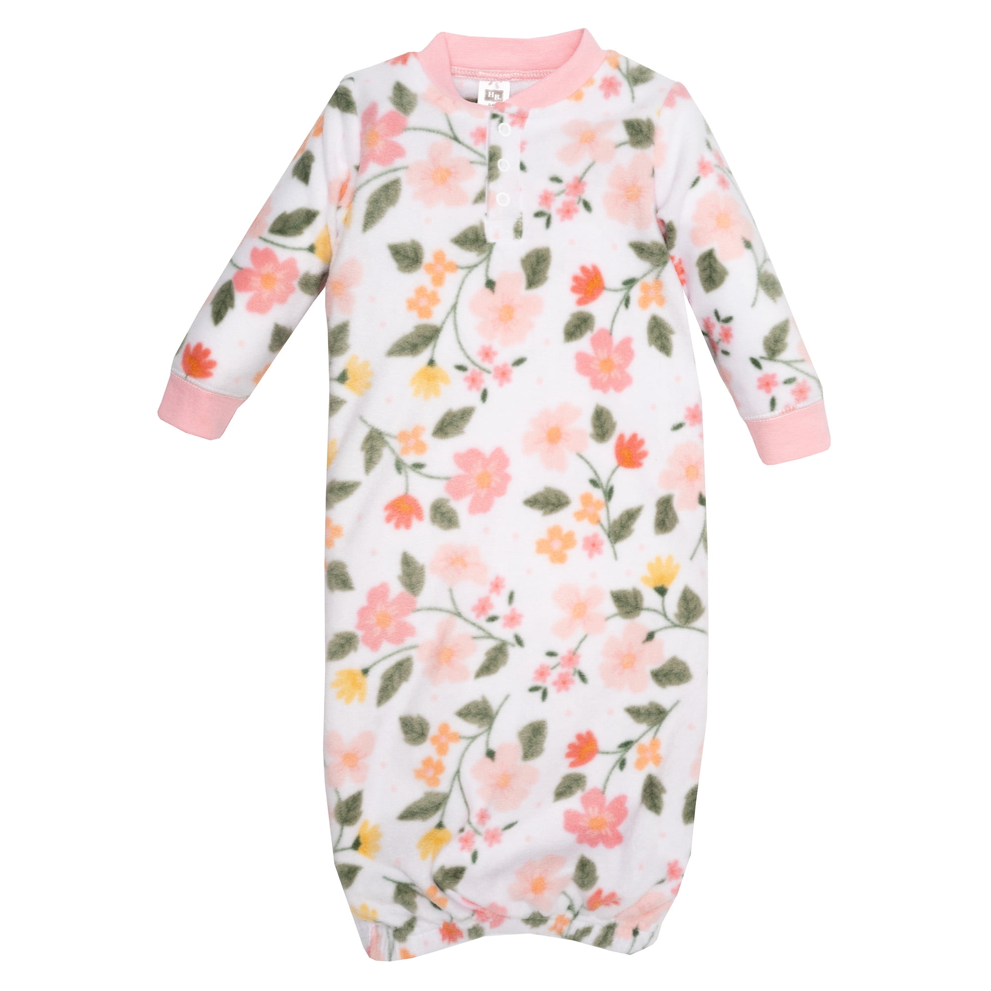 Hudson Baby Infant Girls Fleece Gowns, Family Floral, 0-6 Months