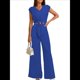 thumbnail image 1 of Conjuntos de Dos Piezas de Verano para Mujer 2025, Top Corto con Cinturón, Mangas y Cuello en V, Pantalones Anchos, Chándal Informal. Azul M, 1 of 7