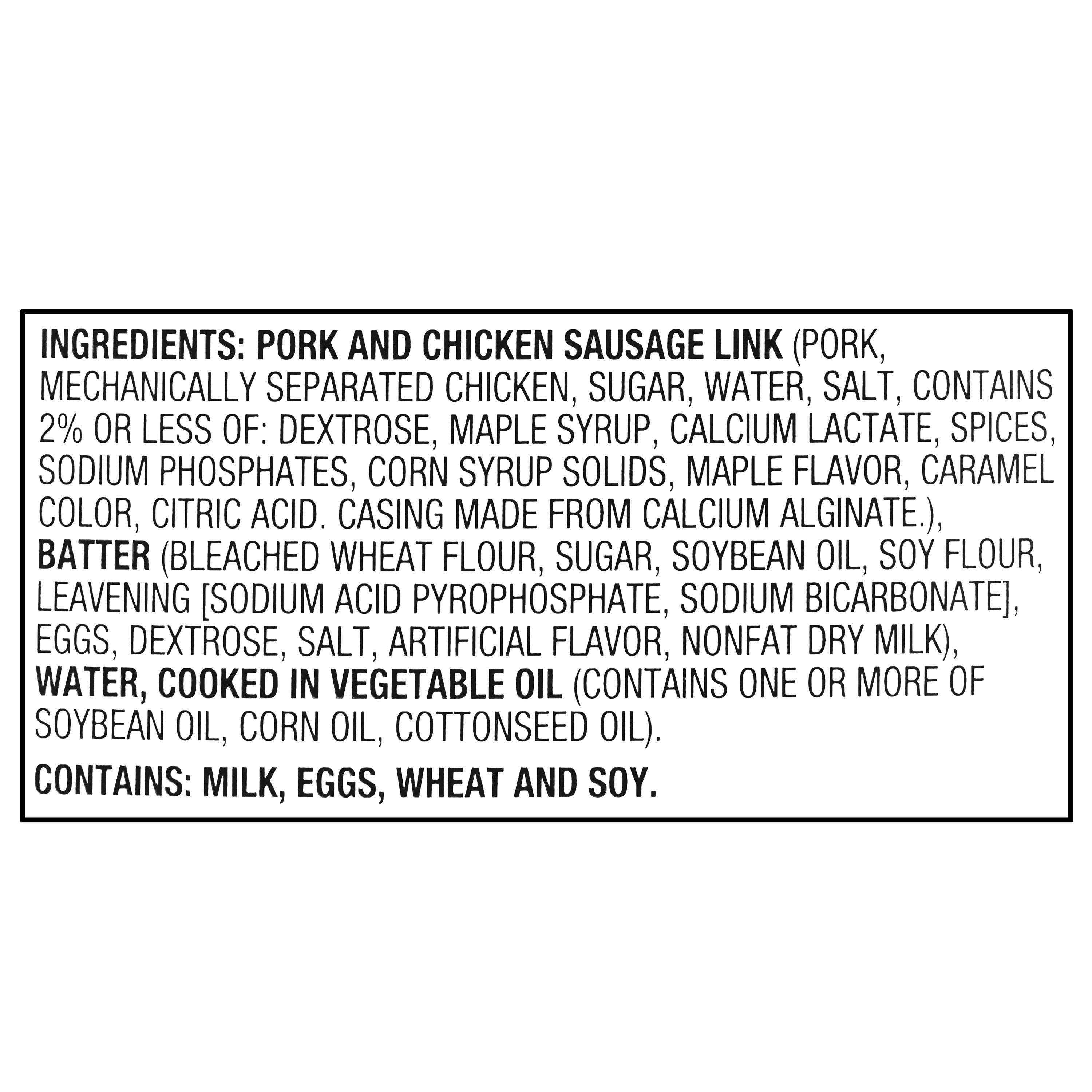 Great Value Pancake & Sausage on a Stick, 30 oz, 12 Count (Frozen). Allergens Wheat, Milk, Eggs, Soy