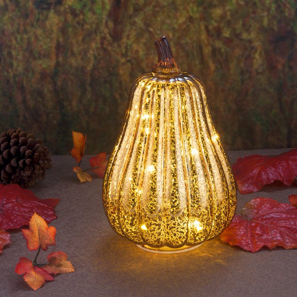 Mercury Glass Home Decor Pumpkin Light, 8.7" Battery Operated LED