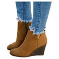 thumbnail image 2 of UTTOASFAY Fashion Women Suede Wedges Zipper Boots Solid Color Short Booties Round Toe Shoes Brown 8(39), 2 of 9