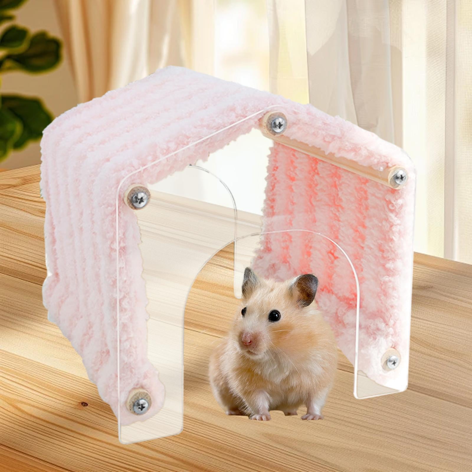 EHJRE Guinea Pig Hideout Small Animal Hide Shelter, Opening, No Bottom Acrylic Warm Easy Access Hedgehog Tunnel Tent Cage Accessories pink