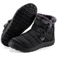 thumbnail image 1 of Botas de nieve para mujer, zapatos de invierno con forro polar cálido, botines hasta el tobillo, cómodos, sin cordones, impermeables, para senderismo al aire libre, 1 of 5