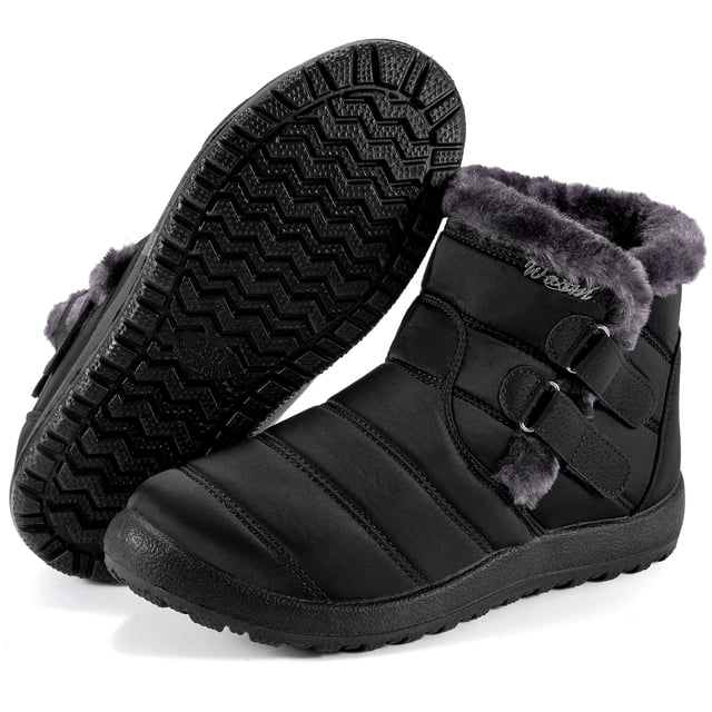 Botas de nieve para mujer, zapatos de invierno con forro polar cálido, botines hasta el tobillo, cómodos, sin cordones, impermeables, para senderismo al aire libre