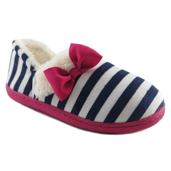 Toddler Girls Blue & White Stripe Aline Loafer Style Slippers House Shoes S(5-6)