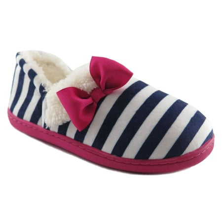 Toddler Girls Blue & White Stripe Aline Loafer Style Slippers House