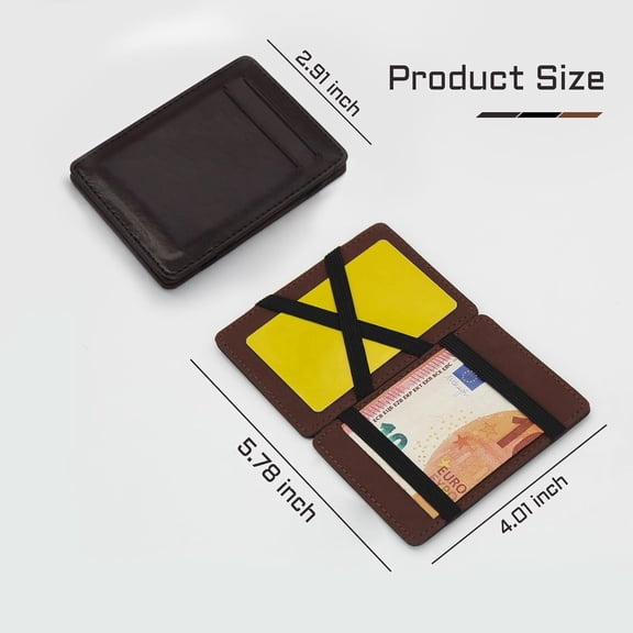 JINYUN-Magic Wallet, Money Clip Wallets for Men with 4 Card Slots and Banknote Slots, Ultra-Thin Double Fold Minimalist Wallet for Men (Brown)