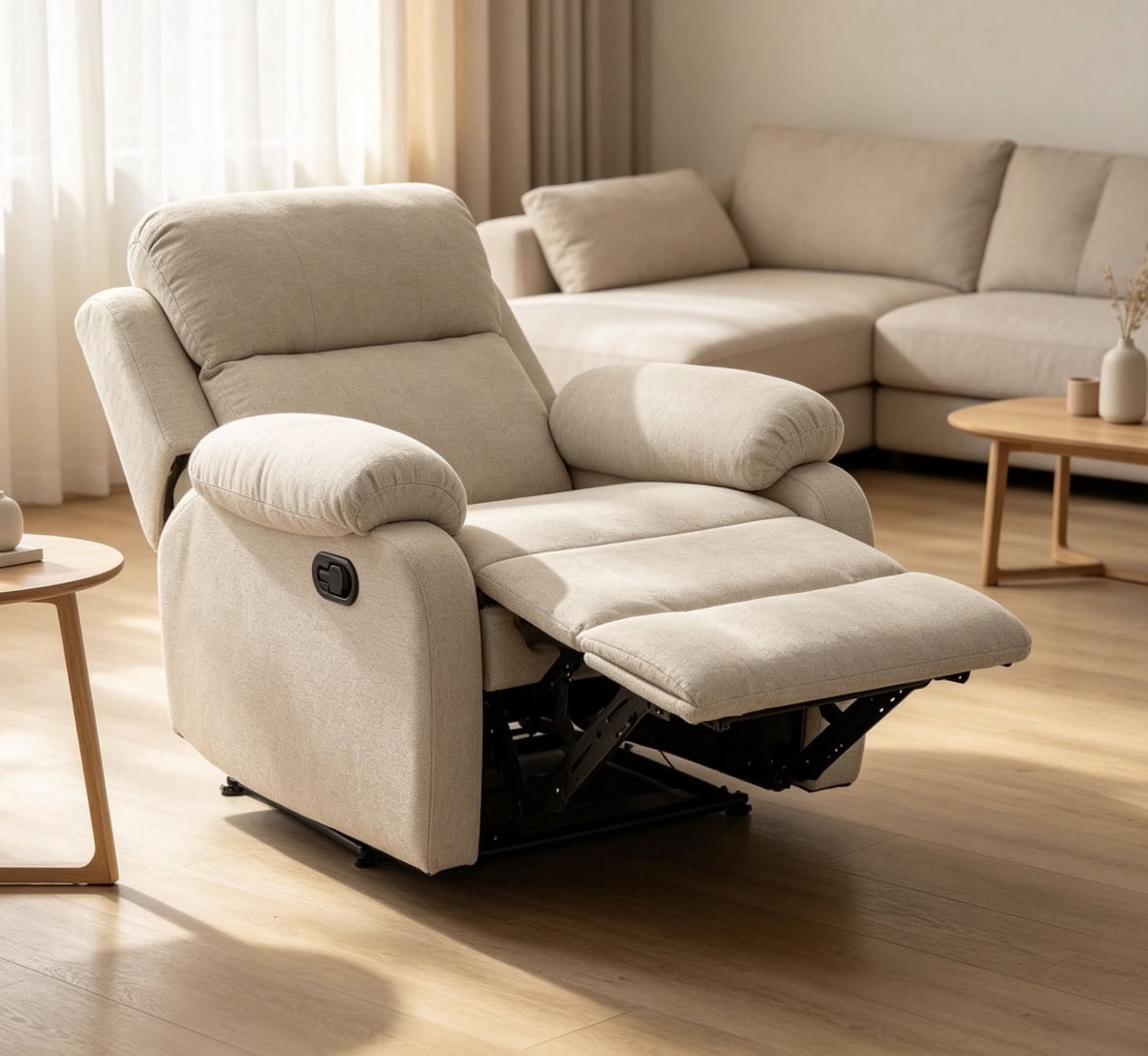 Leumius Recliner Chairs for Living Room, Manual Reclining Chair Single Sofa, Ergonomic Lounge Chair with Rocking Function,Ancient White