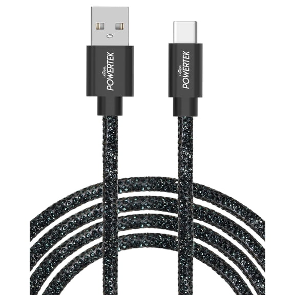 Liquipel Powertek USB Type C Charger Cable, 6ft Fast Charging USB C to USB A Cord, Adapter for Car, Galaxy, Android, Note, MacBook, Nintendo, Playstation, Chromebook, Pixel, Diamond Black