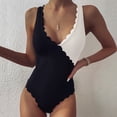 thumbnail image 4 of Gibobby Trajes de Natación para Mujer Trajes de baño con escote en V profundo para mujer Traje de baño sin espalda con volantes Traje de baño adelgazante(Blanco,M), 4 of 5