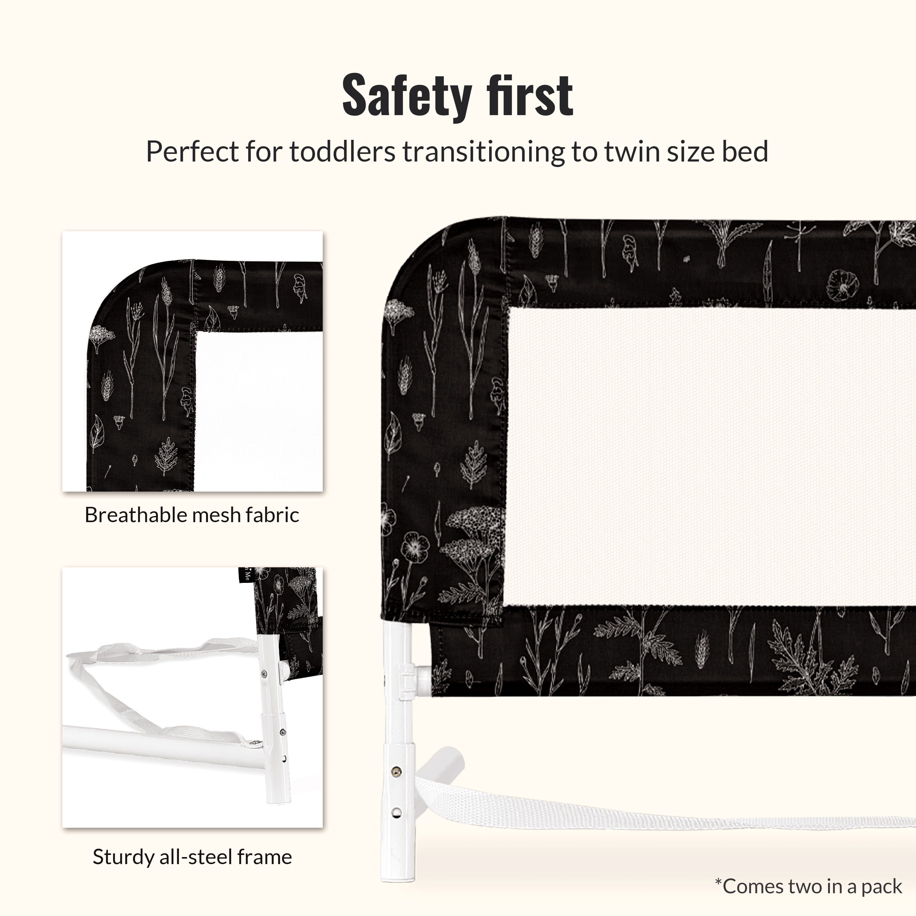 Dream On Me Mesh Security Bed Rails, Double Pack, Black & White