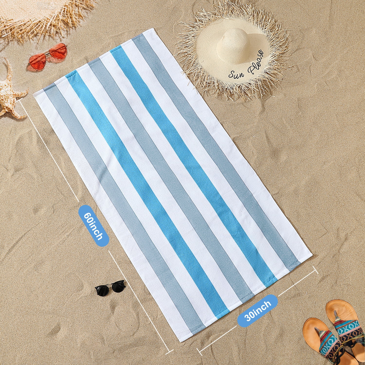 Jessy Home 4 Pack Stripe Beach Towel Sets, 30"x60" Quick-dry Sand-resistant Lightweight Soft Beach Towel for Travel, Gym