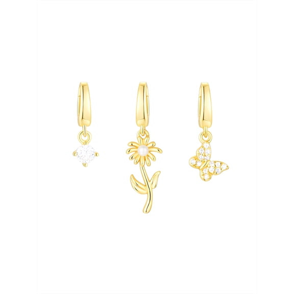 Brilliance Fine Jewelry Simulated Diamonds Flower Charm Set in 14KT Gold Plated Sterling Silver