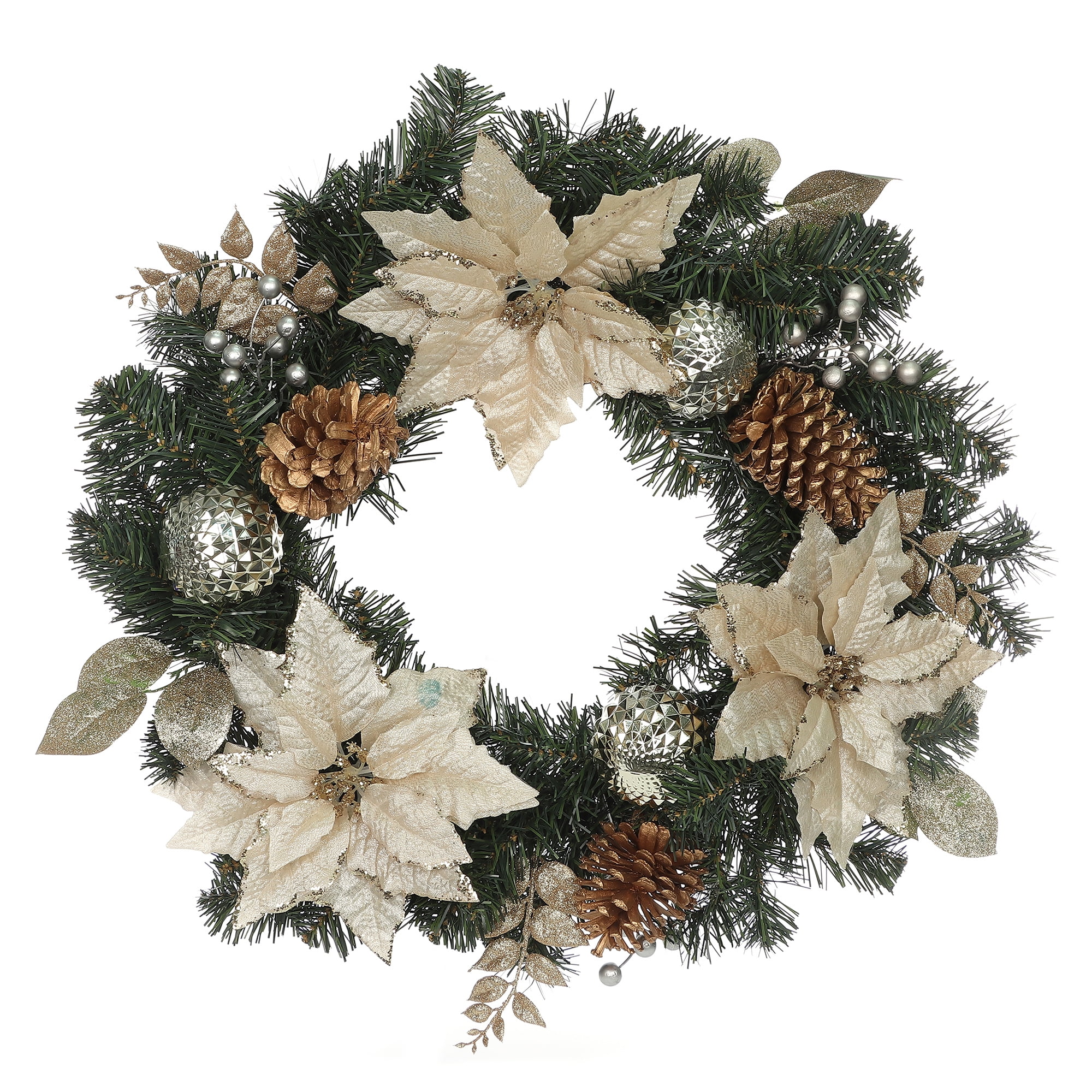 Holiday Time PL 20 in Plastic Gold Poinsettia Wreath Home Decor, HOLIDAY TIME PL 24IN GOLD POINSETTIA WREATH Home Decor