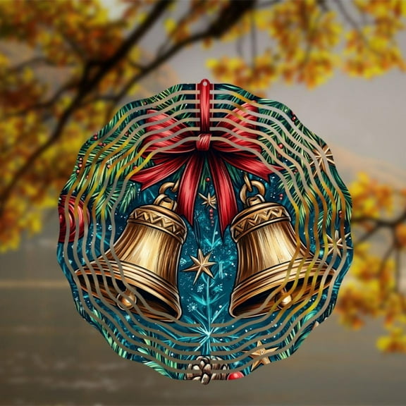 HELLOYOUNG 10inch Festive Metal Wind Spinner Christmas Decorations for Outdoor Garden Patio Yard Durable Reflective Holiday Gift for Thanksgiving Xmas