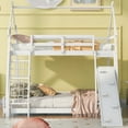 thumbnail image 2 of SainSpeed Twin Over Queen Bunk Bed With Guardrails, Climbing Ramp,Climbing Nets, Wooden House Shape Pine Frame Slat Support Bed, Not Box Spring Required, 2 of 9