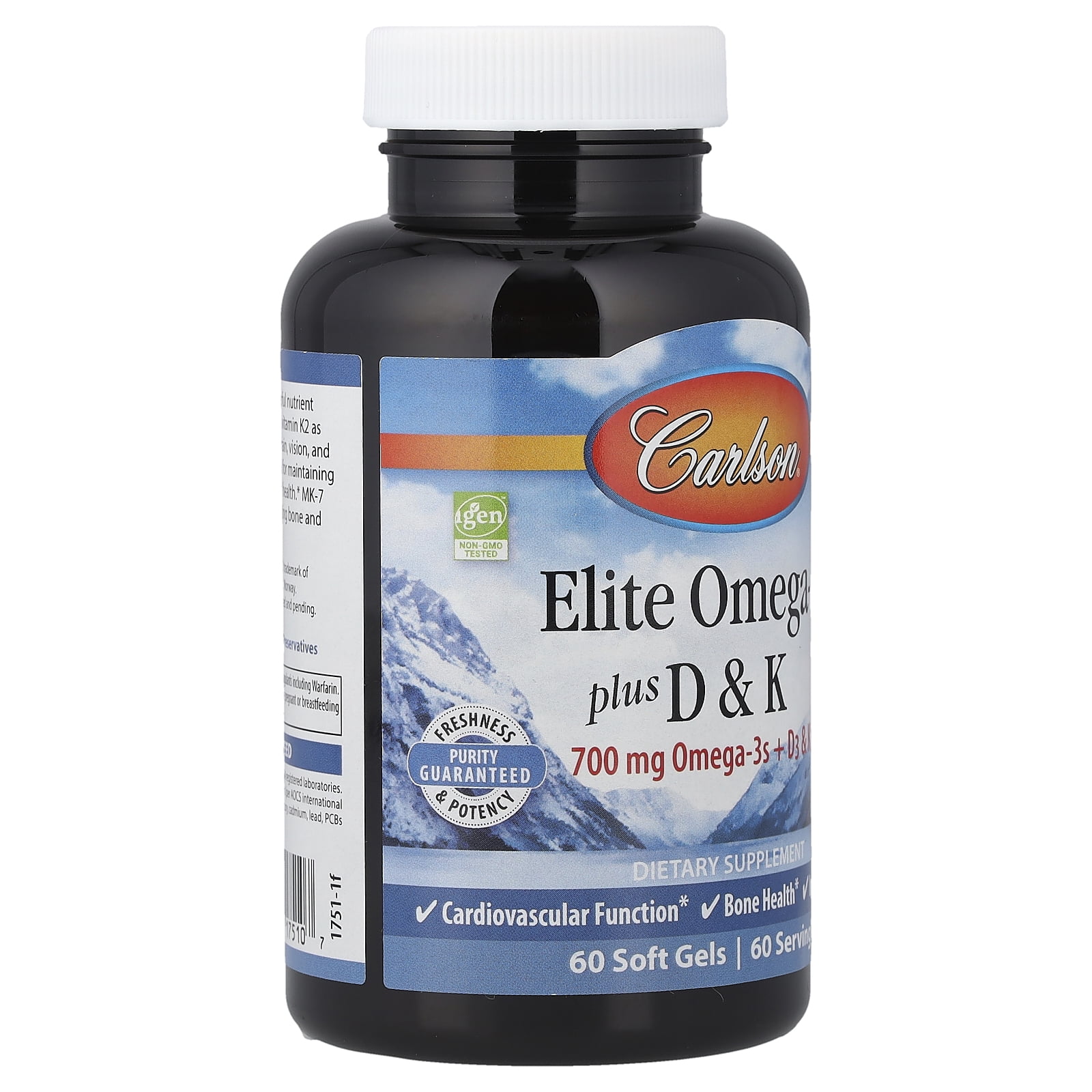 Carlson - Elite Omega-3 Plus D & K, 700 mg Omega-3s + D3 & K2, Bone Health, Lemon, 60 Softgels