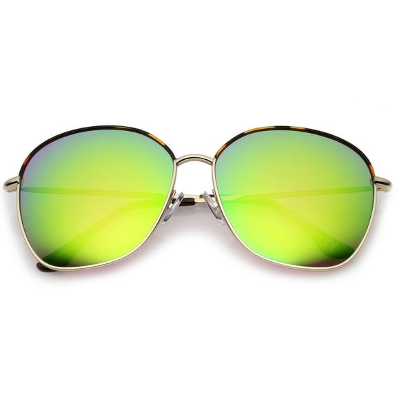 sunglassLA Unisex Mod Oversize Two-Toned Metal Frame Slim Temples Square Sunglasses 61mm (Tortoise-Gold / Green Mirror) - 61mm