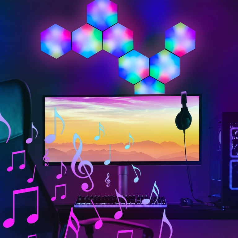 onn. Bright 8-Pack RGBIC Multi-Color Changing Hexagon Lights with