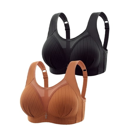 Crunowin Women s Plus Size Bra 2 Pack  Behind Buckle Wire Free Comfort Solid Color Breathable Lingerie Everyday Underwear Black XL