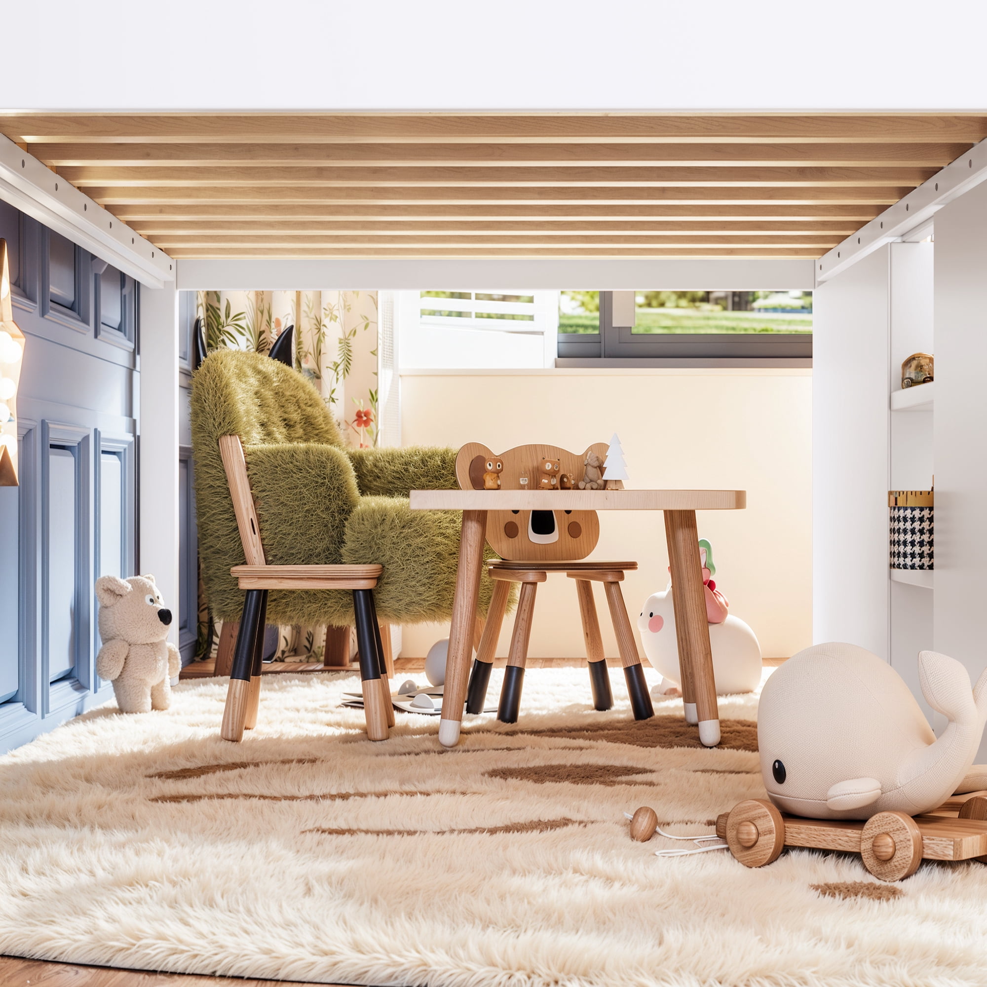 Leumius Twin Size Loft Bed with Storage Shelves and Stairs, House Loft Bed with Playhouse Shape Roof and Window, Childlike and No Box Spring Needed Design, White